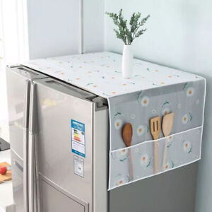 Refrigerator Dust Cover with Side Pocket Leaf Print Waterproof Easy to Clean