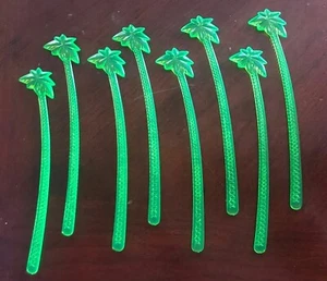 Set Of 8 Palm Tree Swizzle Sticks ~ 6” Green Plastic - Picture 1 of 4