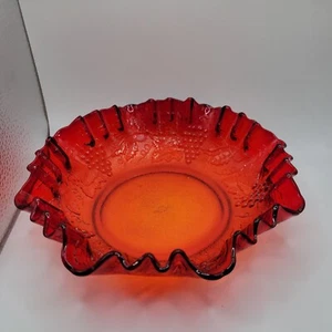 Vintage Imperial Glass Ruby Ruffled Bowl - Grape Design - Picture 1 of 12