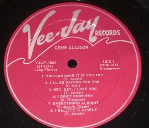 Gene Allison LP VEE JAY 1009 Gene Allison RECORD ONLY NO COVER 1959 R&B - Picture 1 of 2