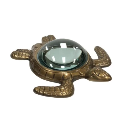 古董黄铜海龟放大镜纸张重量带玻璃镜头 — 第 1/3 张图片