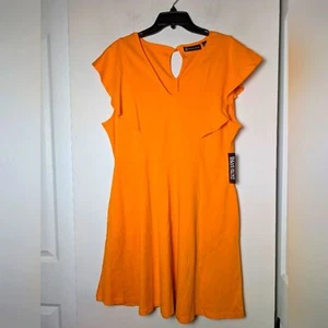 New York & Co Dress Flutter Sleeve Orange Cotton W Pockets Sz XL New - Picture 1 of 9