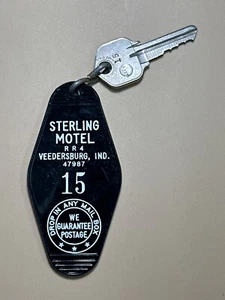 Llavero de habitación de motel Sterling Motel y llave Veedersburg Indiana #15 RARO - Imagen 1 de 2