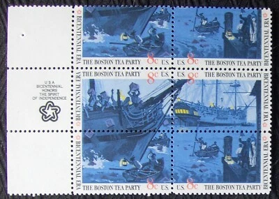 US 8¢ Stamp block of 6 SC #1480-1483 MH 1973 w/ logo USA BICENTENNIAL HONORS - Image 1 of 3