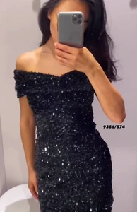 Zara Black Sequinned Velvet Off the Shoulder Mini Dress Size S Cocktail Party - Picture 1 of 6