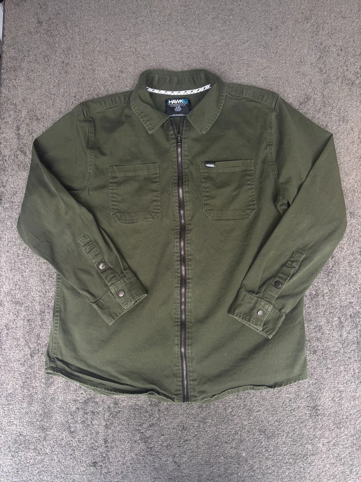 Tony Hawk Shirt Men XL Olive Green Collared Full Zip Cotton Stretch Long Sleeve - Image 1 of 4