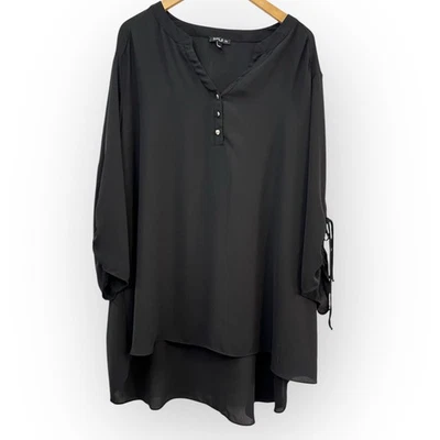 Sami & Jo Plus Size 3X Blouse Black Sheer Drawstring Sleeve V-Neck Tunic Top - Image 1 of 4