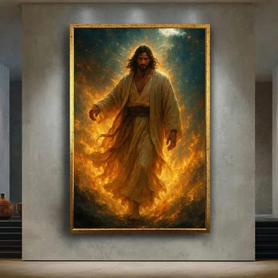 Jesus Walking Through Fire Canvas Wall Art | Fiery Christian Religious Decor - Image 1 of 4