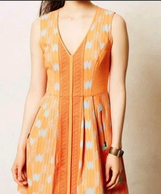 Vestido Tracy Reese Plenty Mujer 6 Línea A Naranja Plisado Bolsillos Bordados Foto 1 de 4