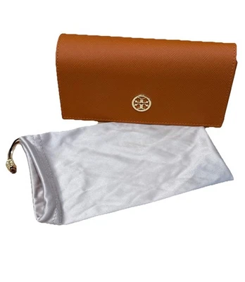 TORY BURCH AUTHENTIC GLASSES EYEGLASSES LEATHER ORANGE CASE BEIGE SILKY POUCH! - Image 1 of 4