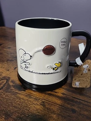 Rae Dunn Peanuts Snoopy Woodstock Football HUT HUT HIKE Ceramic Mug Cup - Image 1 of 4