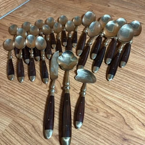 Vintage Thailand 25 piece Bronze and Mahogany Flatware - Picture 1 of 14