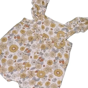 Rabbit Bear Organic Baby Girl Jumper Cotton Gauze 70s Floral Summer Outfit 6 9M - Picture 1 of 9