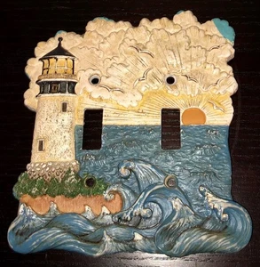 Leuchtturm bei Sonnenuntergang Harz Doppel Kippschalter Wandplatte, Schalterplatte - Bild 1 von 2