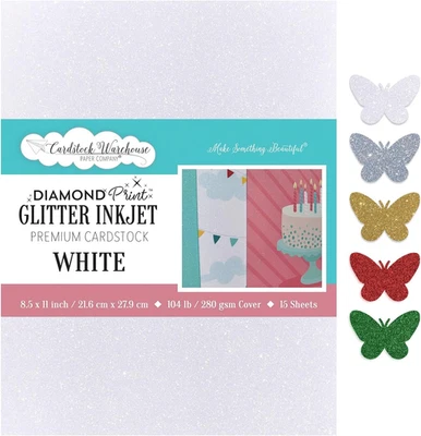 Cardstock Warehouse Diamond Print Inkjet Glitter - Premium White Glitter Cardsto - Image 1 of 4