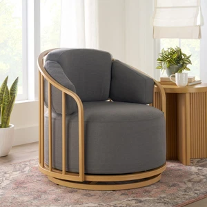 Lillian Swivel Birdcage Accent Chair, Charcoal Linen - Bild 1 von 12