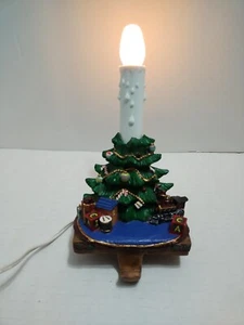 Vintage Cast Iron Christmas Tree Stocking Holder Mantle Hook With Light Rare - Picture 1 of 19
