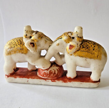 Indian Alabaster Marble Carvings Old/Antique  Hindu Gold Gilt Painted Elephants