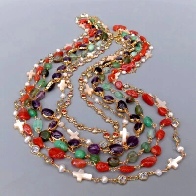 Аметист хризопраз крови агата оболочки кубический цирконий Pave четки цепочка ожерелье - Изображение 1 из 4