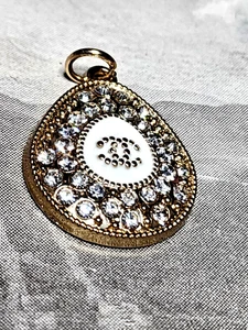 Chanel button teardrop rhinestones zip pull White gold tone 22 mm*** - Picture 1 of 3