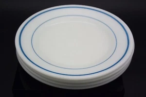 4 Vintage Pyrex Milk Glass With Blue Stripes 9" Plate, Some Scuffs - Picture 1 of 10