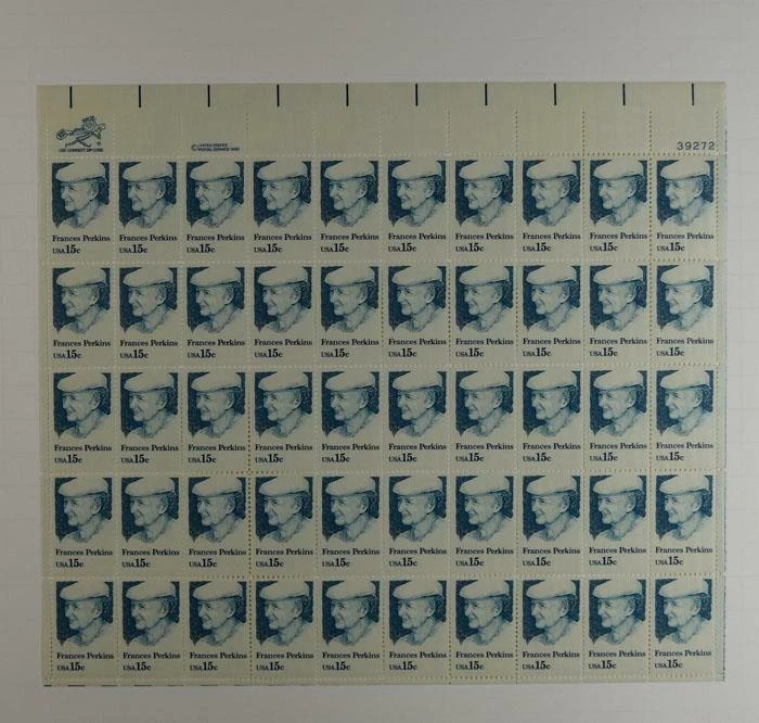 US SCOTT 1821 PANE OF 50 FRANCES PERKINS STAMPS 15 CENT FACE  MNH - Image 1 of 1