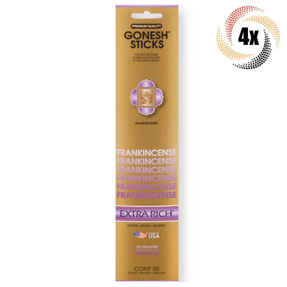 4x Packs Gonesh Extra Rich Incense Sticks Frankincense Scent | 20 Sticks Each - Image 1 of 1