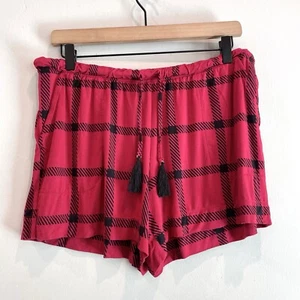 Soma Women’s M Plaid Tassel Drawstring Jersey Knit Sleep Shorts Red Black - Picture 1 of 9