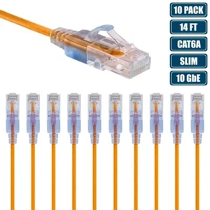 10x 14FT CAT6A RJ45 Ethernet LAN Network Patch Cable Slim Cord Router Yellow - Picture 1 of 4
