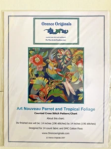 Art Nouveau Parrot Bird Tropical Foliage Orenco Counted Cross Stitch Pattern - Picture 1 of 3