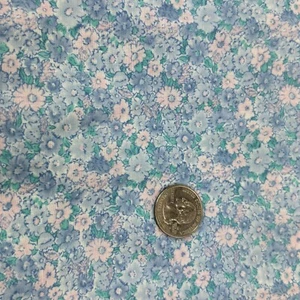 Vintage Blue Floral Fabric 41" x 44" Yard Pc Purple Pink Ditsy Light Retro Craft - Picture 1 of 5