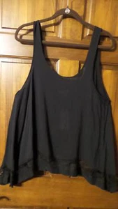 NWT ~ ADAM LEVINE Black swing-style tank top Handkerchief hem Lace trim Womens M - Picture 1 of 3