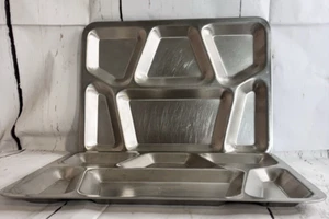 2 Vintage Stainless Steel Metal Cafeteria Lunch Food Tray School Prison Military - Picture 1 of 6