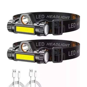 2X Super Bright Waterproof Head Torch Headlight LED USB Rechargeable Headlamp UK - Picture 1 of 16