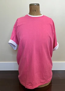 Vintage Tshirt Blank Fruit Of The Loom Dual Collared Pink T-Shirt 1991 USA Retro - Picture 1 of 14