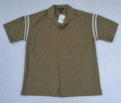 Camisa masculina manga curta Forever 21 com botão verde jacquard tamanho M nova com etiquetas - Imagem 1 de 4