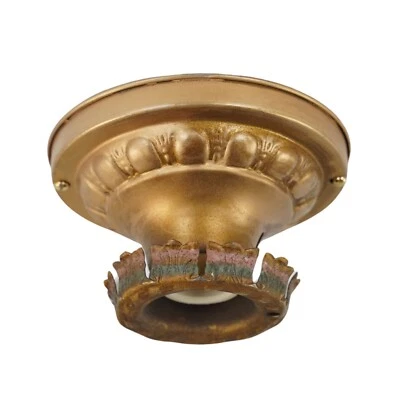 Bombilla expuesta restaurada Art Deco luz de montaje empotrado de techo de latón Foto 1 de 4