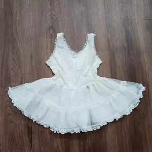 Vintage HER MAJESTY Petticoat Slip Dress Girl 2T Ivory Nylon Ruffled Lace - Picture 1 of 5