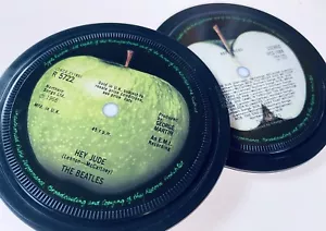 The Beatles - 2 Vinyl Record Label coasters. Hey Jude. Abbey Road. Apple Records - Picture 1 of 7