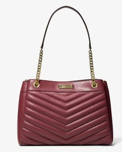 Authentic MICHAEL KORS WHITNEY Medium Chain Shoulder Tote Bag Quilted Oxblood - Picture 1 of 3