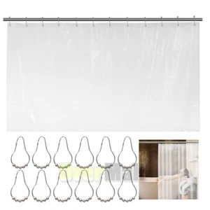 CLEAR SOLID VINYL BATHROOM SHOWER CURTAIN LINER WITH 12 METAL GROMMETS 180*180cm - Picture 1 of 12