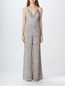 Alice + Olivia Jumpsuit Womens 8 Dove Grey Riska EMBELLISHED V NECK CHAIN STRAP - Picture 1 of 21