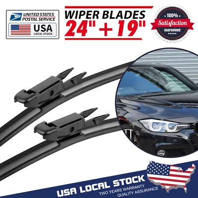 Set of 24"&19" Bracketless Windshield Wiper Blades For Audi A3 Quattro 2006-2013 - Image 1 of 4