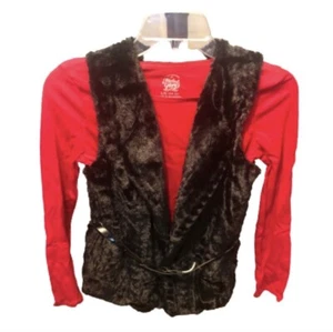 FADED GLORY Kids Faux Cheetah Fur Vest 3 Pc Set Red Black Shirt Belt Size Large - Picture 1 of 2