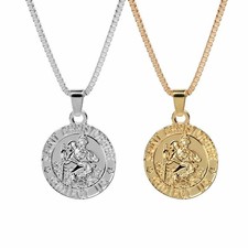 St. Christopher Pendant Gold or Silver Plated Box Chain Necklace Fashion Jewelry
