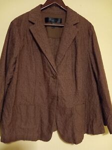 Apostrophe Blazer Women 20W Brown  Button Up Crochet Long Sleeve Jacket B5