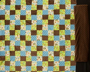 Bright Owl Patchwork Flannel Children's Quilt Top Fabric & Minky Dot for Backing - Picture 1 of 1