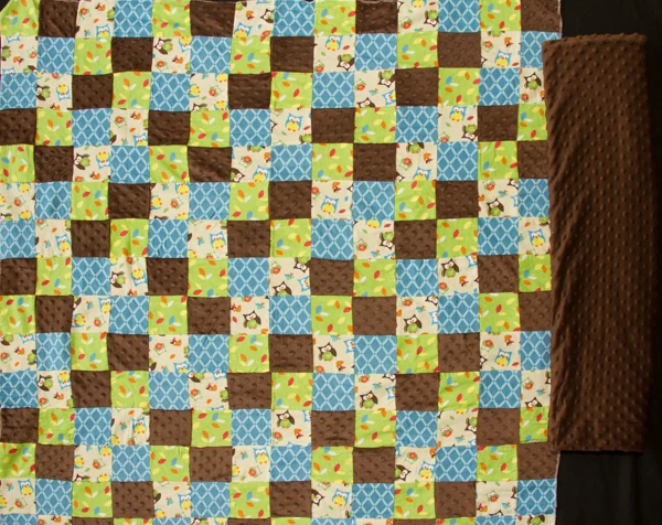 Bright Owl Patchwork Flannel Children's Quilt Top Fabric & Minky Dot for Backing - Image 1 of 1