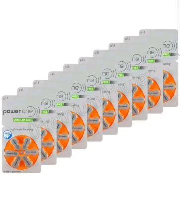 60 PowerOne Hearing Aid size 13 Genuine Mercury Free  Batteries,Germany exp-2028 - Image 1 of 3