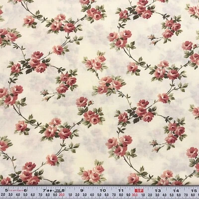 Vintage Faye Burgos for Marcus Brothers Florals on Cream Cotton by the HALF YARD - Image 1 of 2